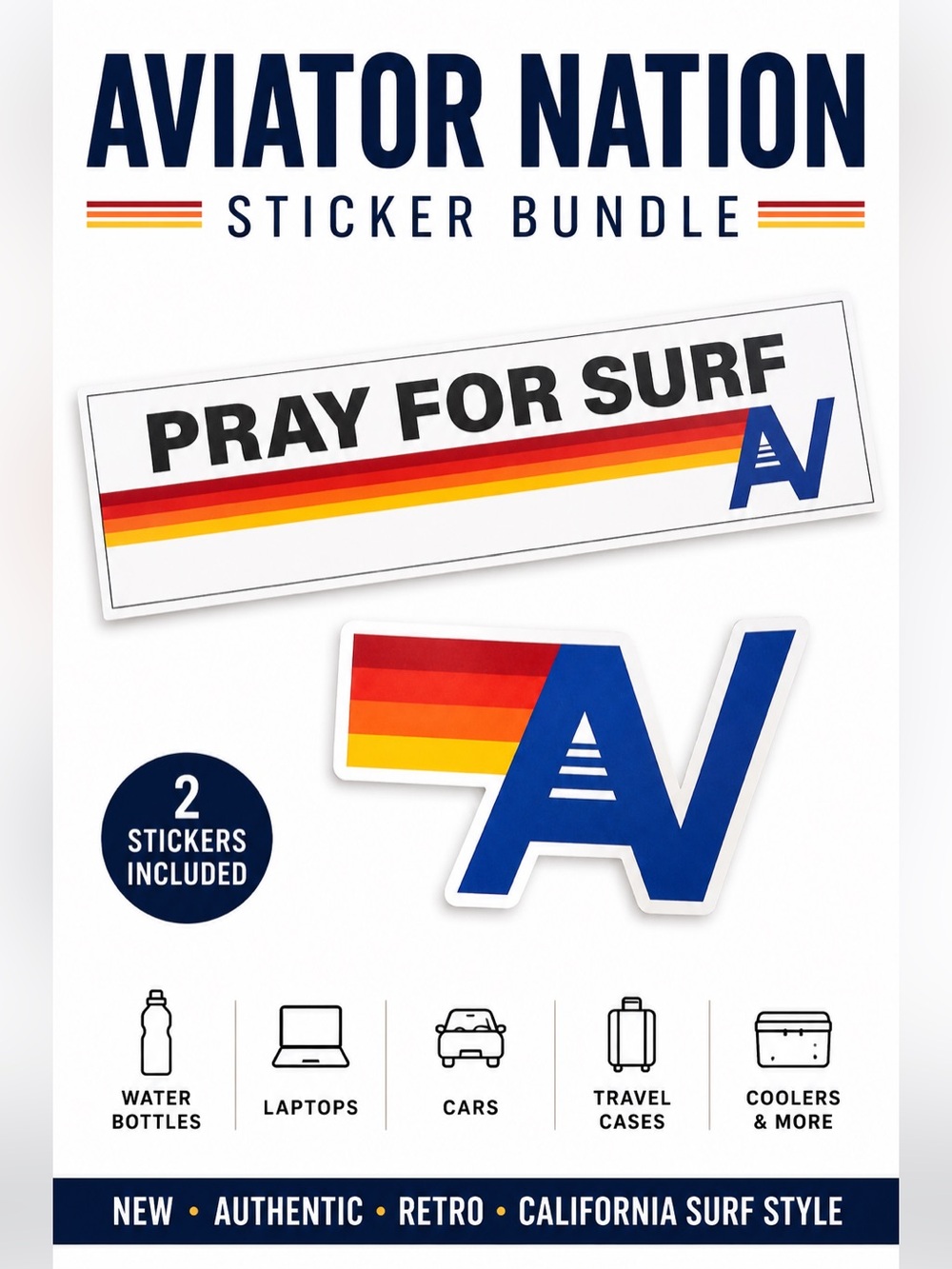 Aviator Nation Sticker Bundle New Pray for Surf AV Logo Vinyl Decals Set of 2